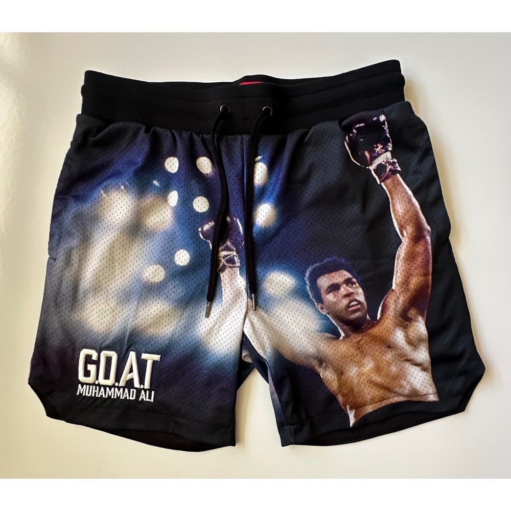 Shoe Palace Muhammad Ali GOAT Mesh Basketball Shorts Black Blue Graphic Large